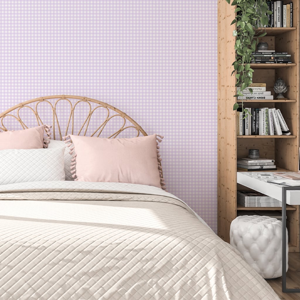 Peel and Stick Wallpaper Gingham Purple, Lilac Preppy Room Decor