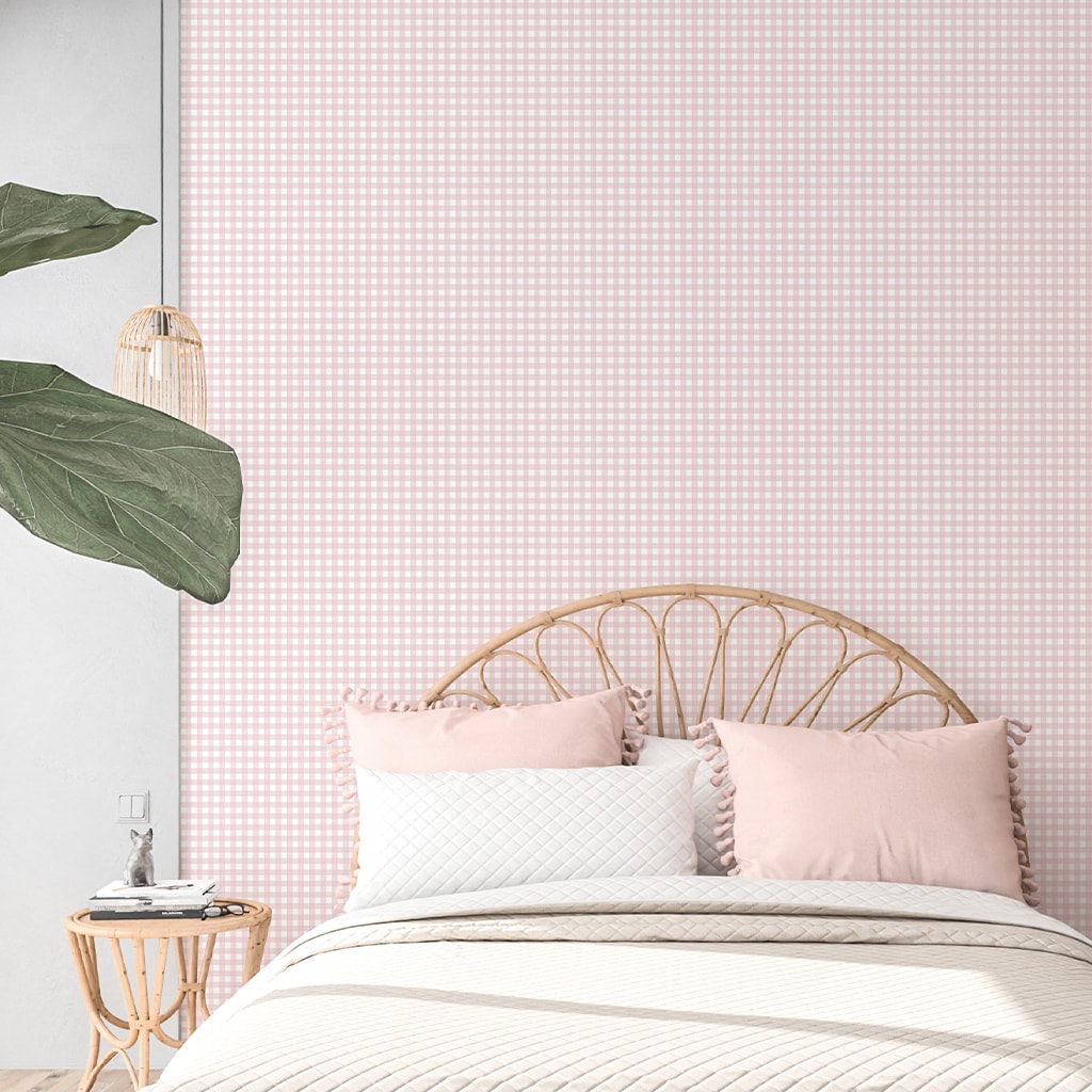 Peel and Stick Wallpaper Pink Gingham Blush
