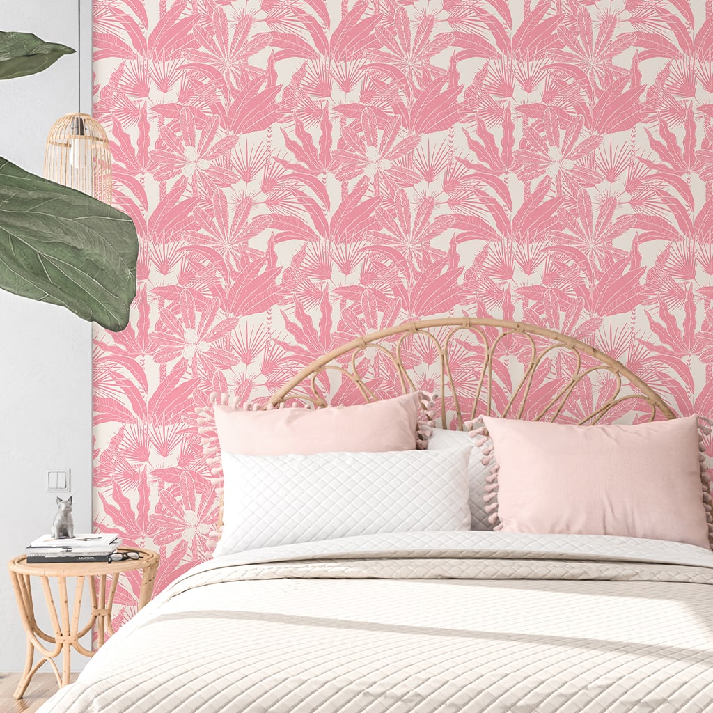 Pink Monochrome Wallpaper Tropical Peel and Stick Wallpaper